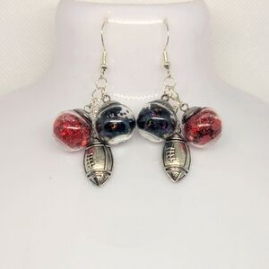 Red and Black Football Glitter Ball Cluster Earrings